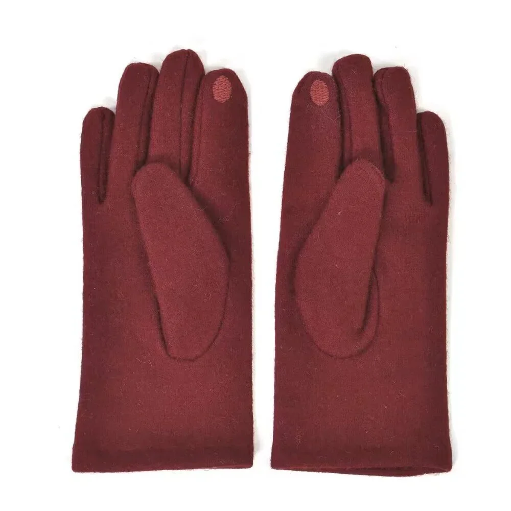 Wine Red 70% Wool and 30% Polyester Gloves with Touch Screen Function